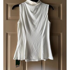 Halara Womens Funnel Neck Peplum Top M Off White High Neck Ultra Stretch Viscose